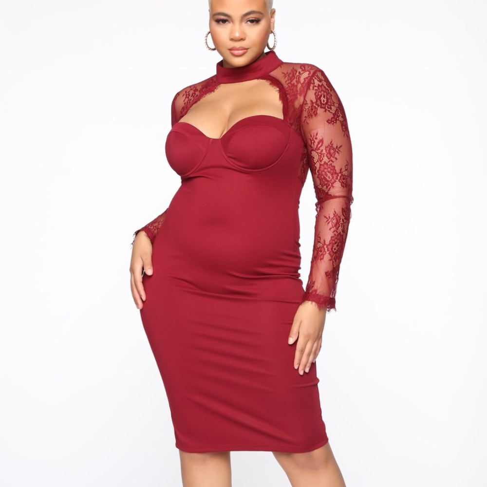 NWT Fashion Nova Lace Burgundy dress XL